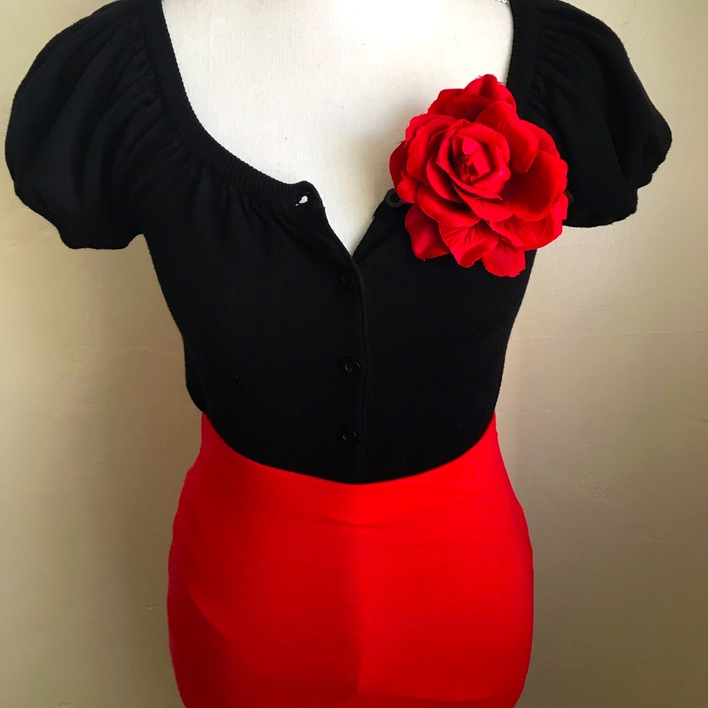 Black Pinup Style Buttoned Short Sleeve Front Rib Cardigan